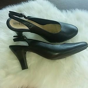 Strictly Comfort Black Leather Slingback Pumps